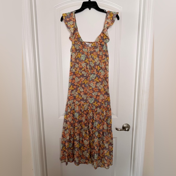 Veronica Beard Malgosia Floral Button-Front Ruffle Midi DressSize 4